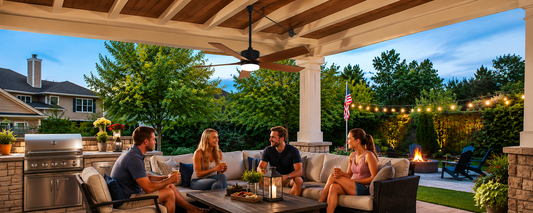 Ventallion solar ceiling fan compared with wired outdoor ceiling fans for covered patios and pergolas