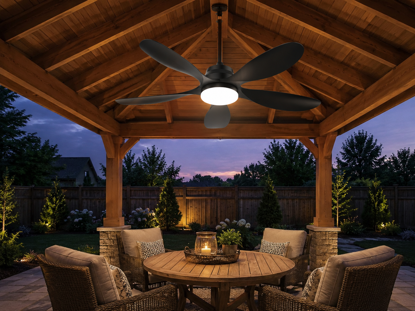 Gazebo fan and light with built-in LED for evening outdoor use