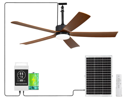 52-Inch Outdoor Solar Ceiling Fan with Light & Battery