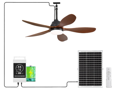 42-Inch Outdoor Solar Ceiling Fan with Light & Battery