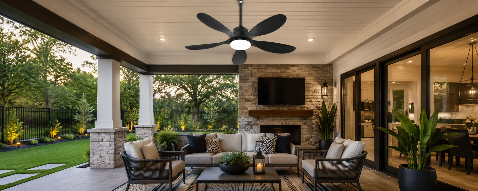 52 inch solar ceiling fan for pergola dining area with outdoor airflow and lighting