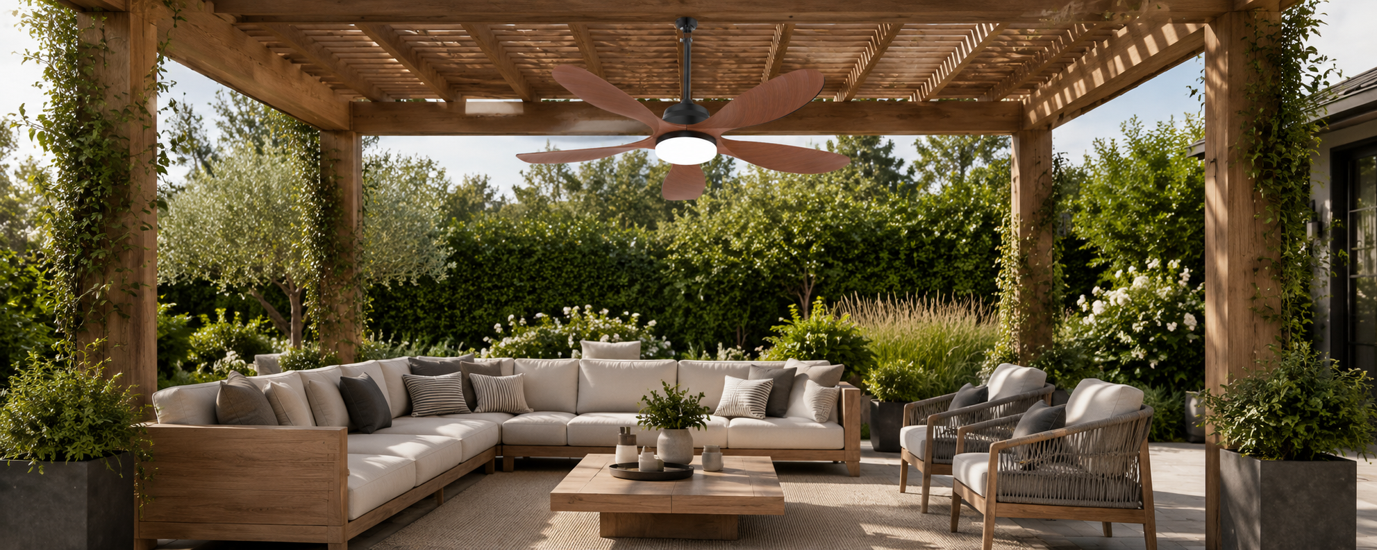 Solar panel mounted on a sunny shed roof to power a solar ceiling fan with light