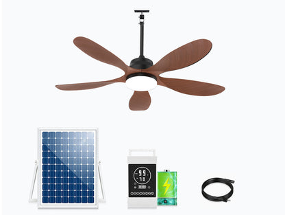 42 inch outdoor ceiling fan with light in walnut wood finish and solar panel kit