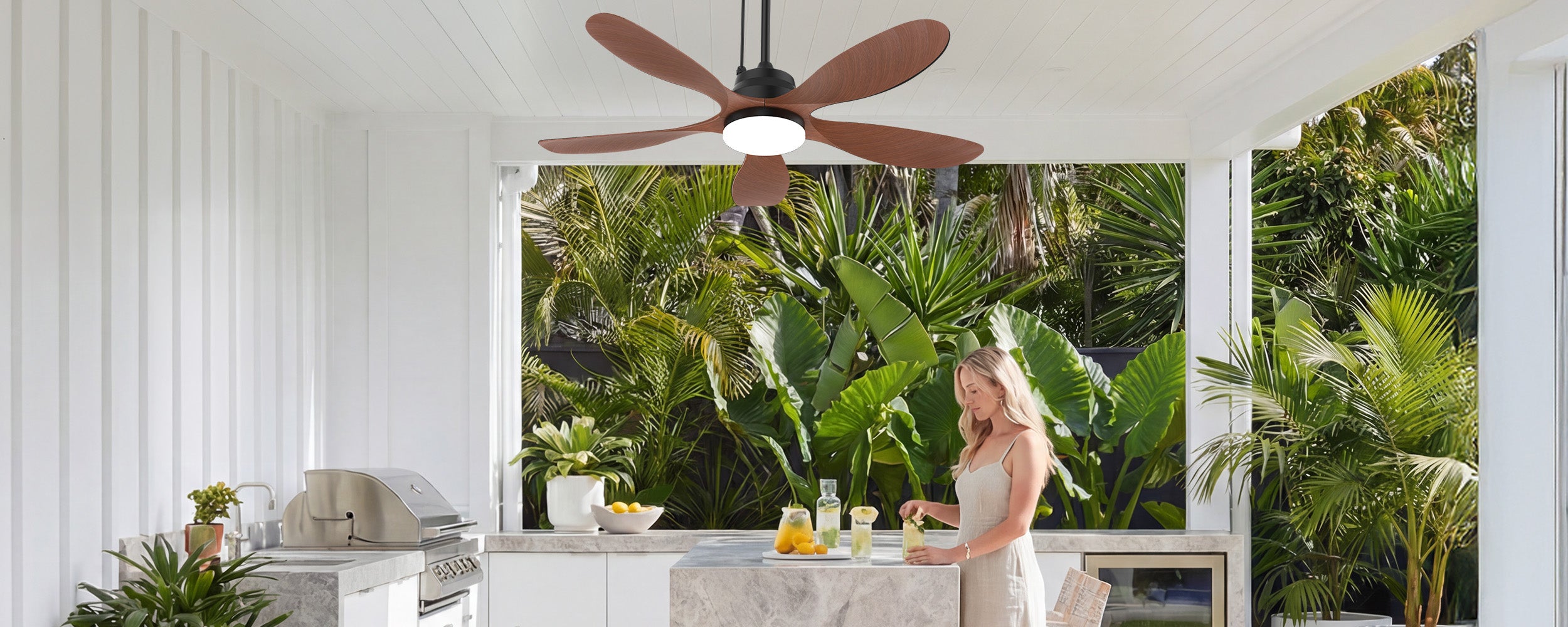 Ventallion 42 inch solar ceiling fan with light for covered outdoor spaces