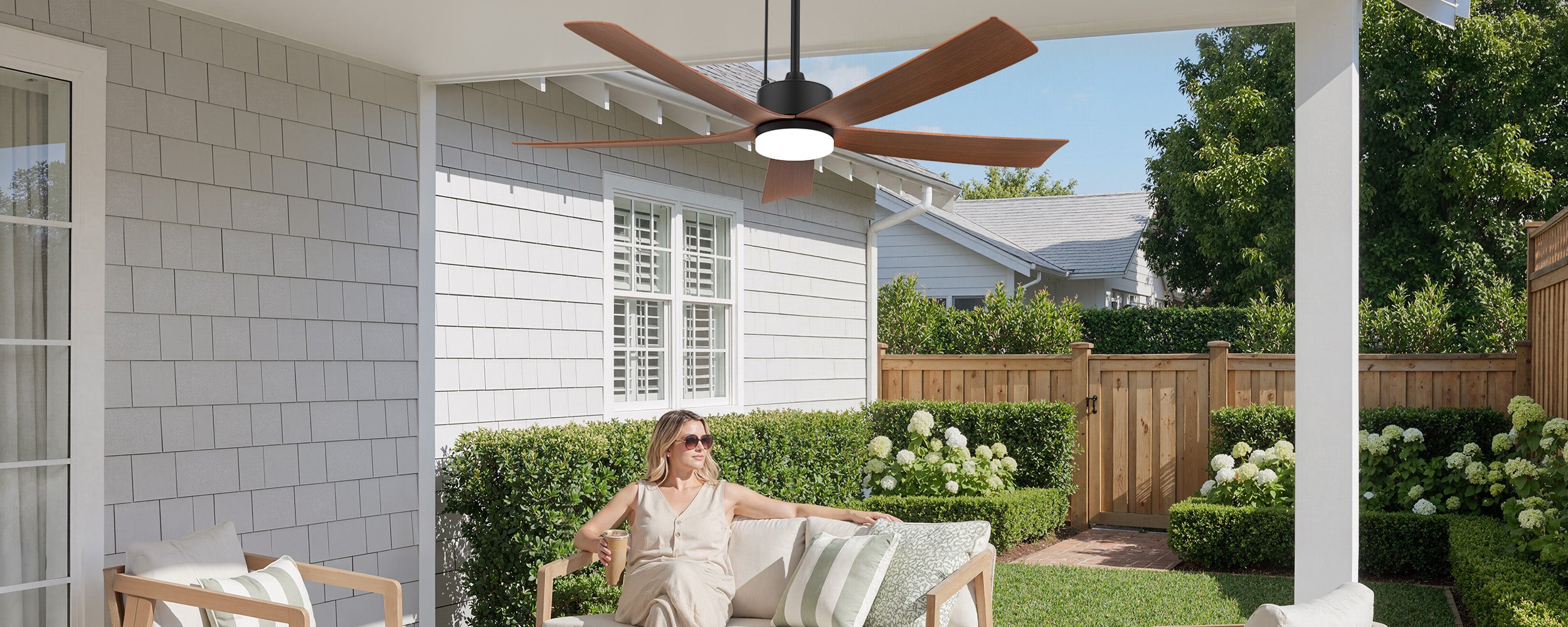 pergola with a ceiling fan showing clearance mounting and airflow considerations