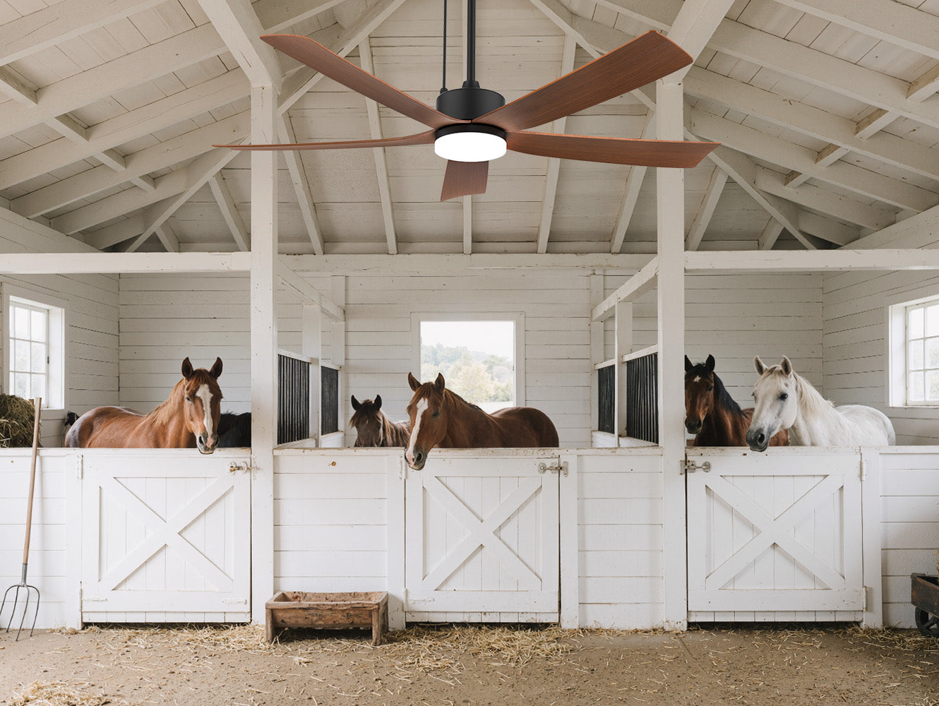 52 inch outdoor ceiling fan with light for barns and stables