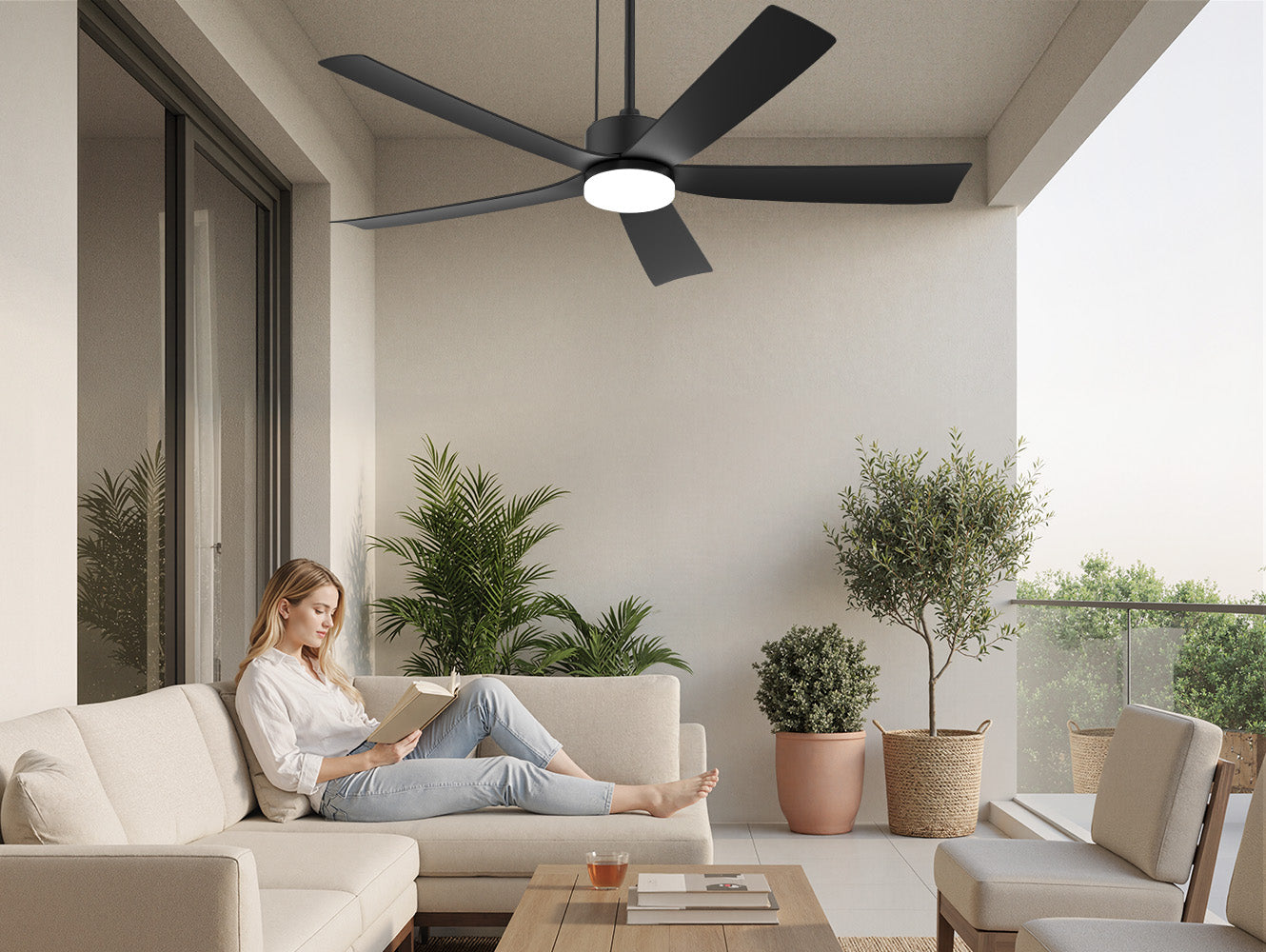 52 inch outdoor ceiling fan with light for covered balcony seating area