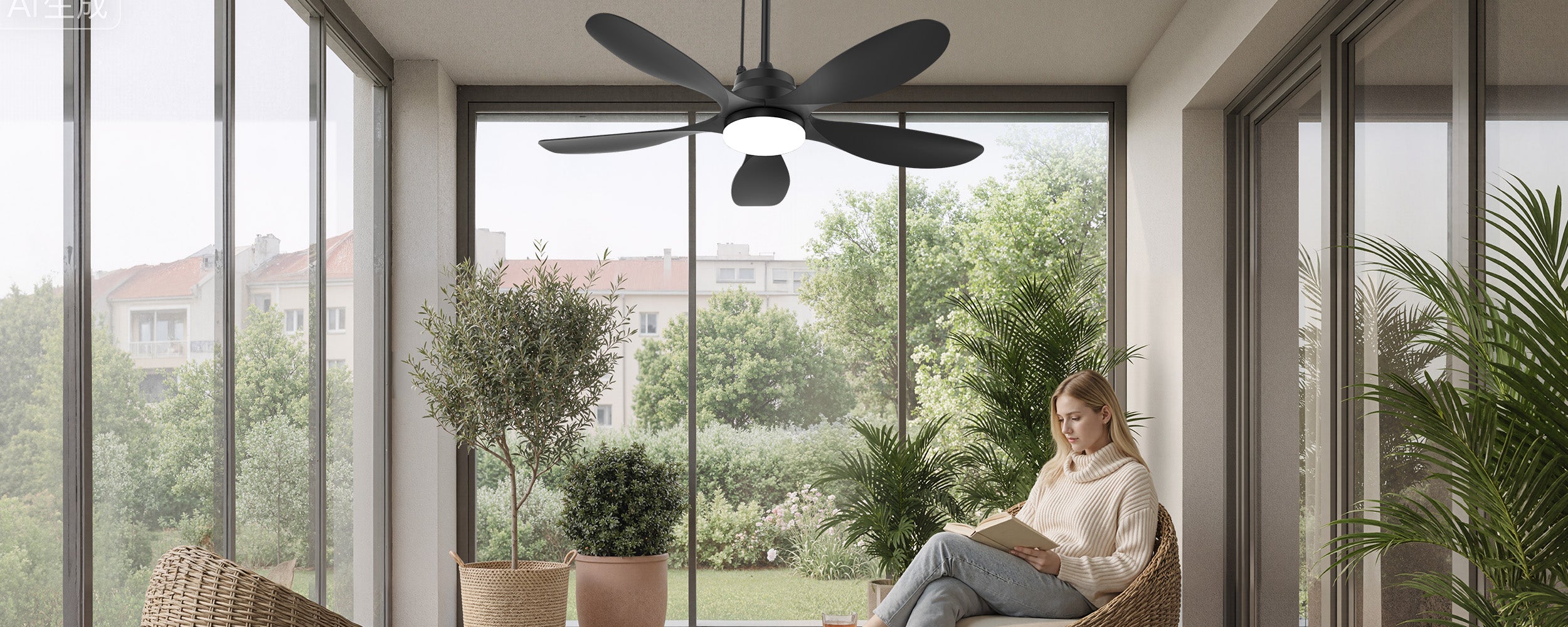 proper ceiling fan size for a covered patio seating area
