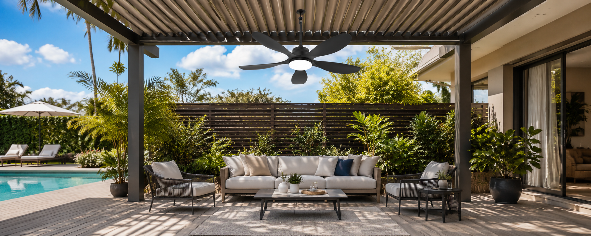 42 inch solar ceiling fan for a small covered patio seating area