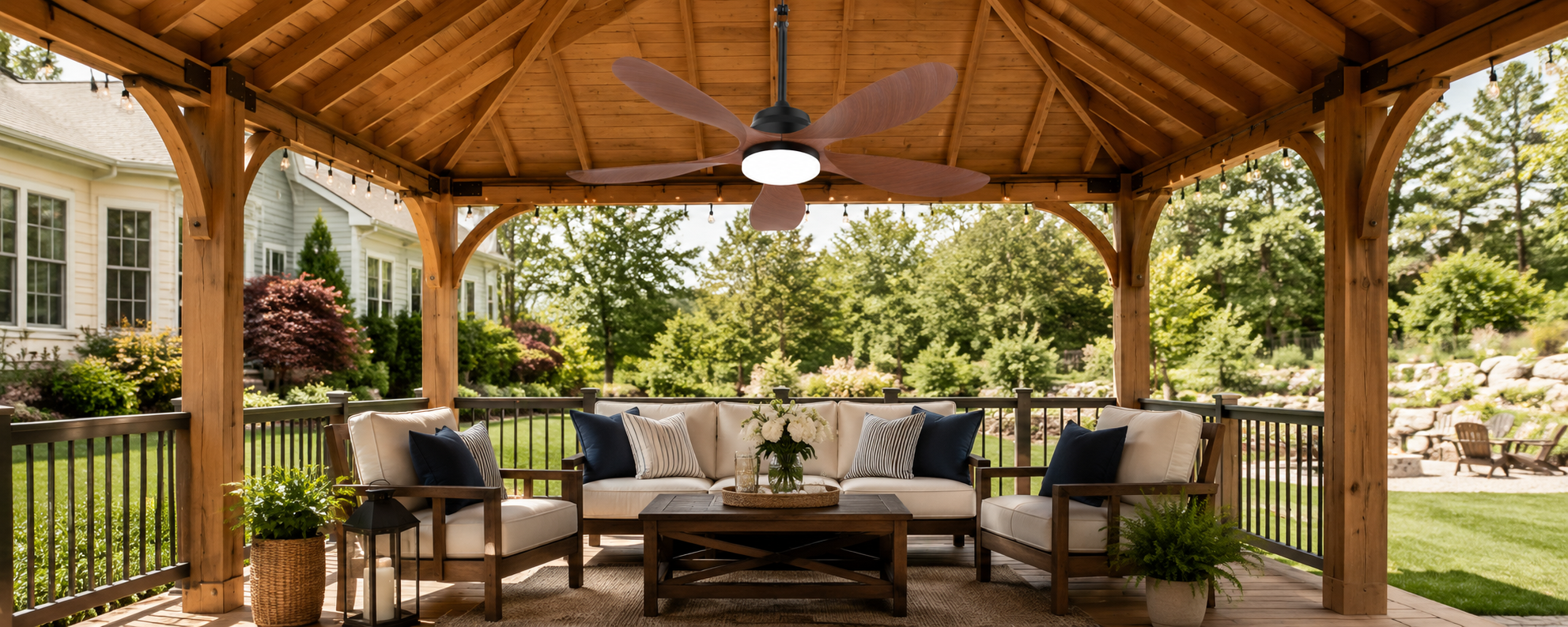 42 inch and 52 inch solar ceiling fans for different gazebo sizes