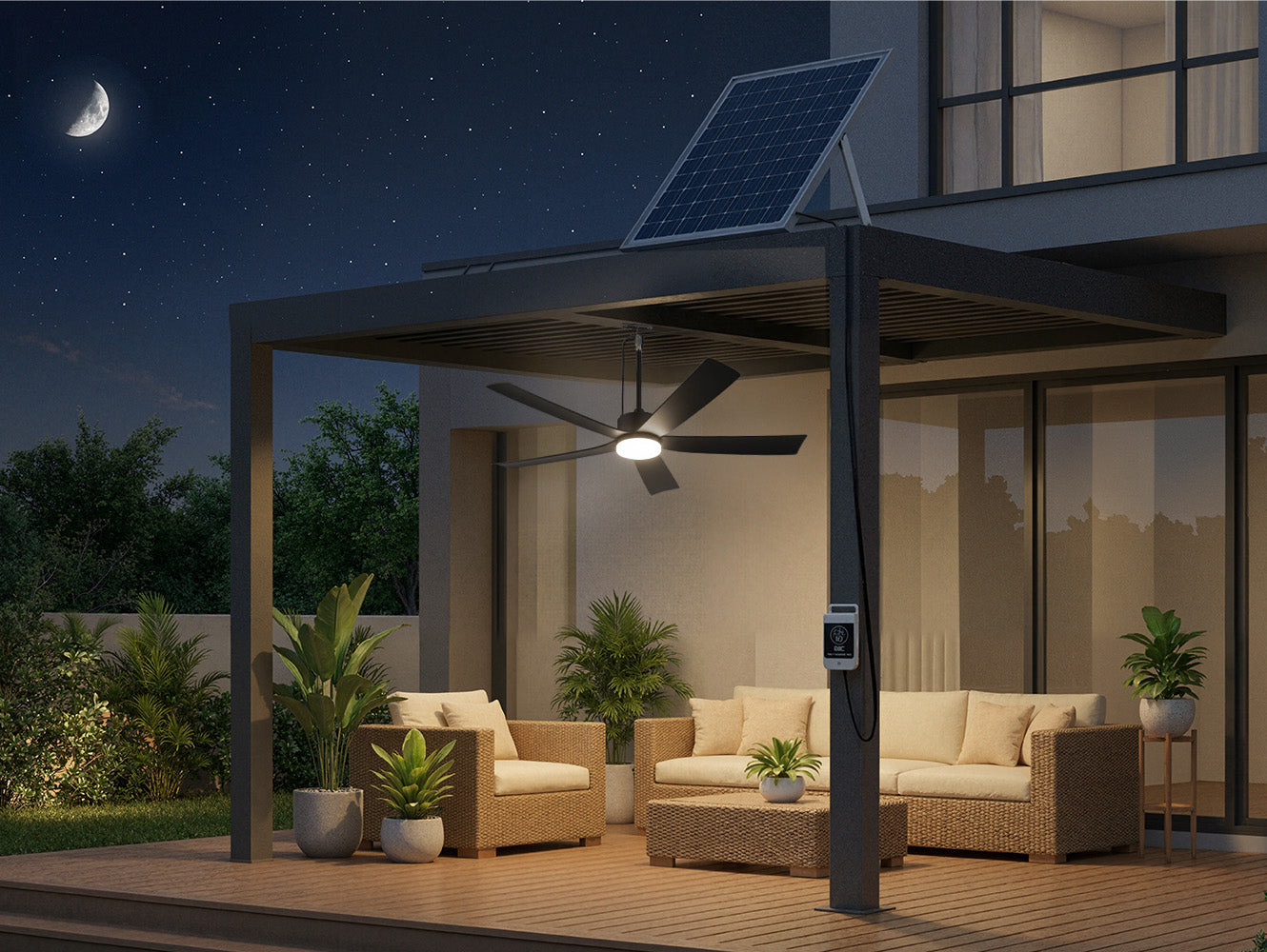 52 inch solar ceiling fan with light and battery backup for night use