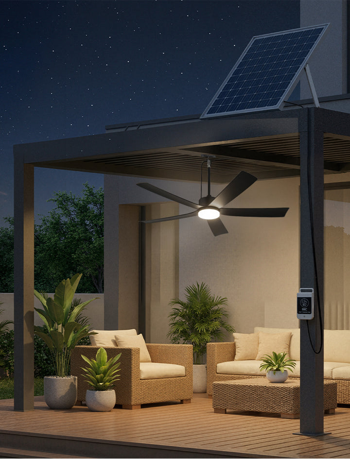 52 inch outdoor ceiling fan with light and battery backup for after sunset use