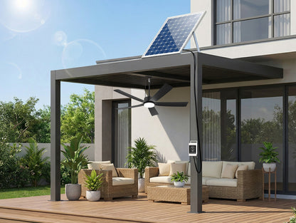 52 inch solar ceiling fan with separate solar panel for covered outdoor spaces