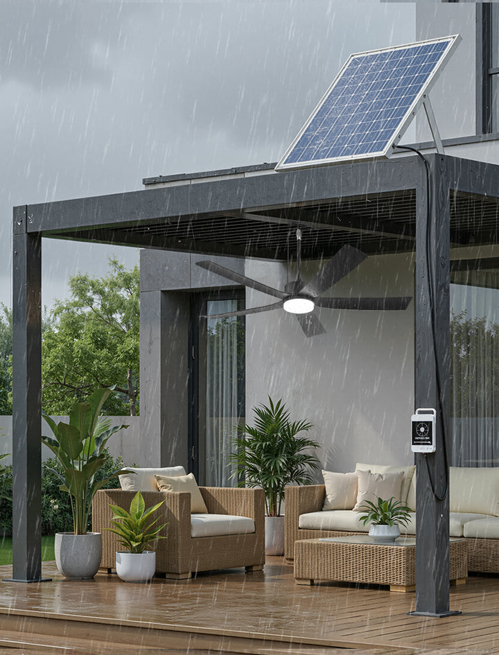 52 inch outdoor solar ceiling fan with light for covered patio rain resistant use