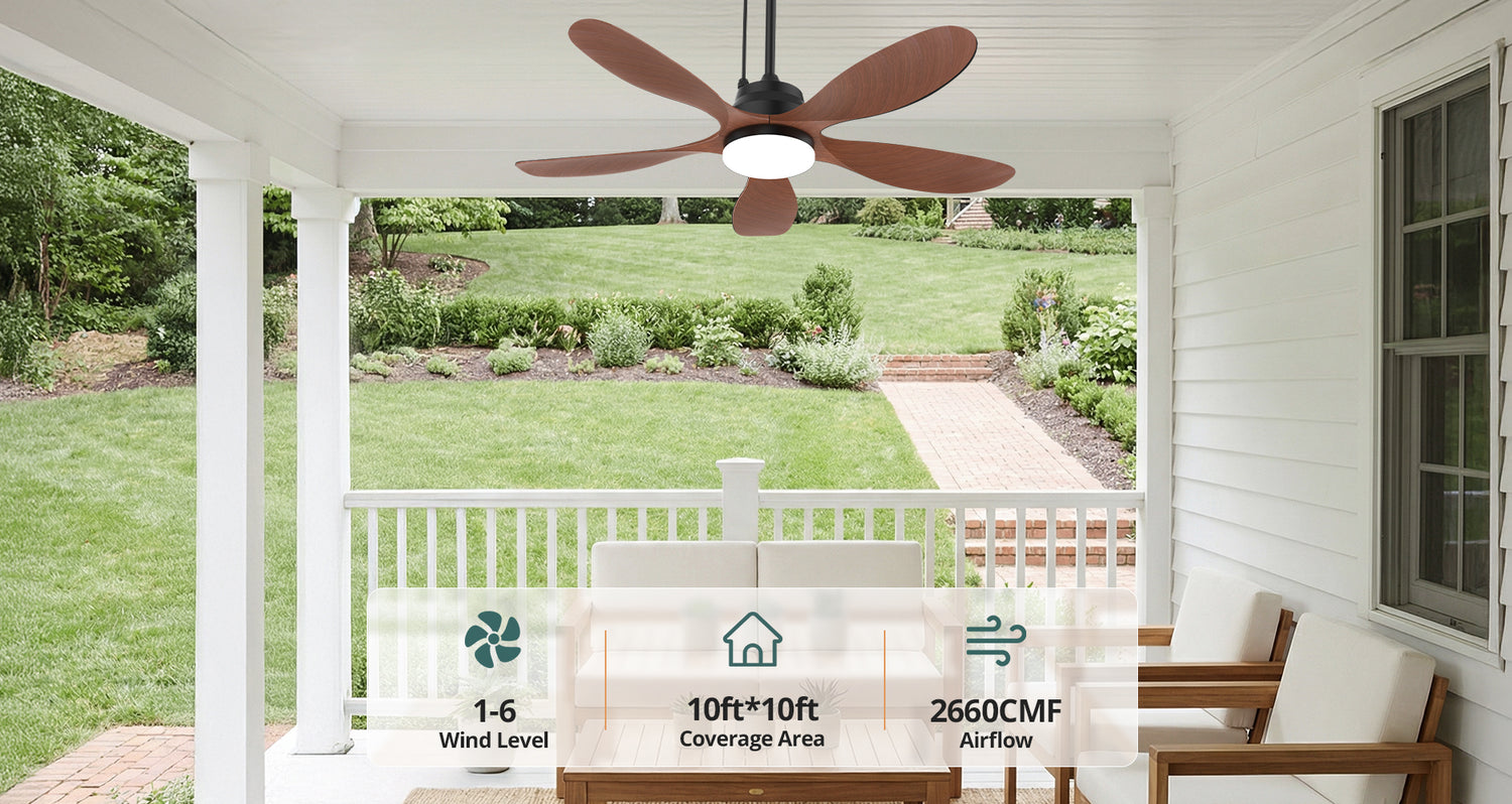 42 inch outdoor ceiling fan with 6 speeds for up to 10 by 10 ft covered spaces
