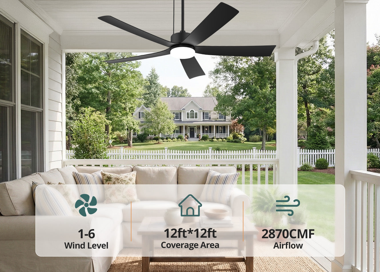 52 inch outdoor ceiling fan with light for up to 12 by 12 ft covered spaces