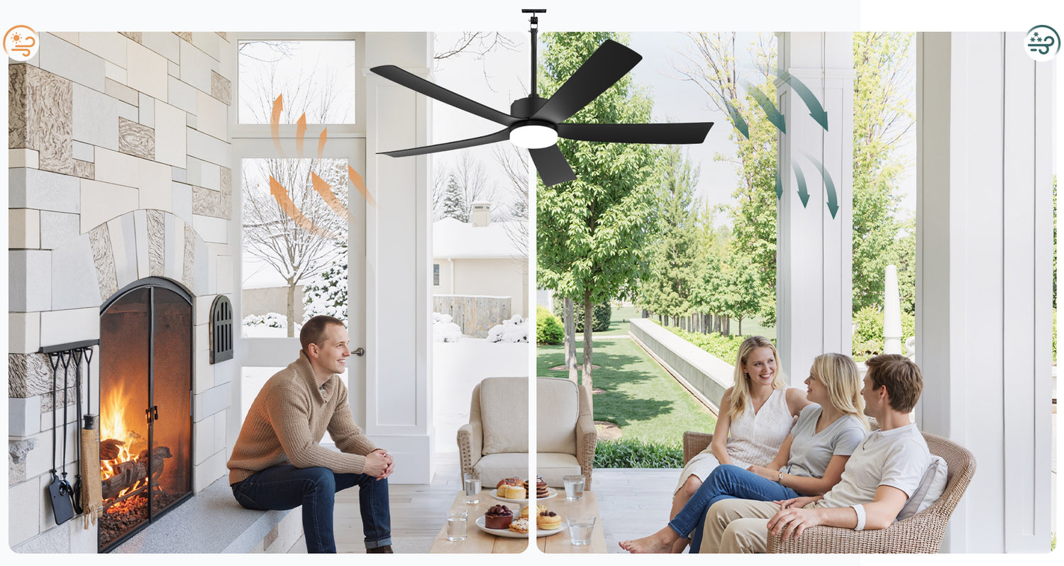 52 inch outdoor ceiling fan with reversible motor for summer cooling and winter circulation