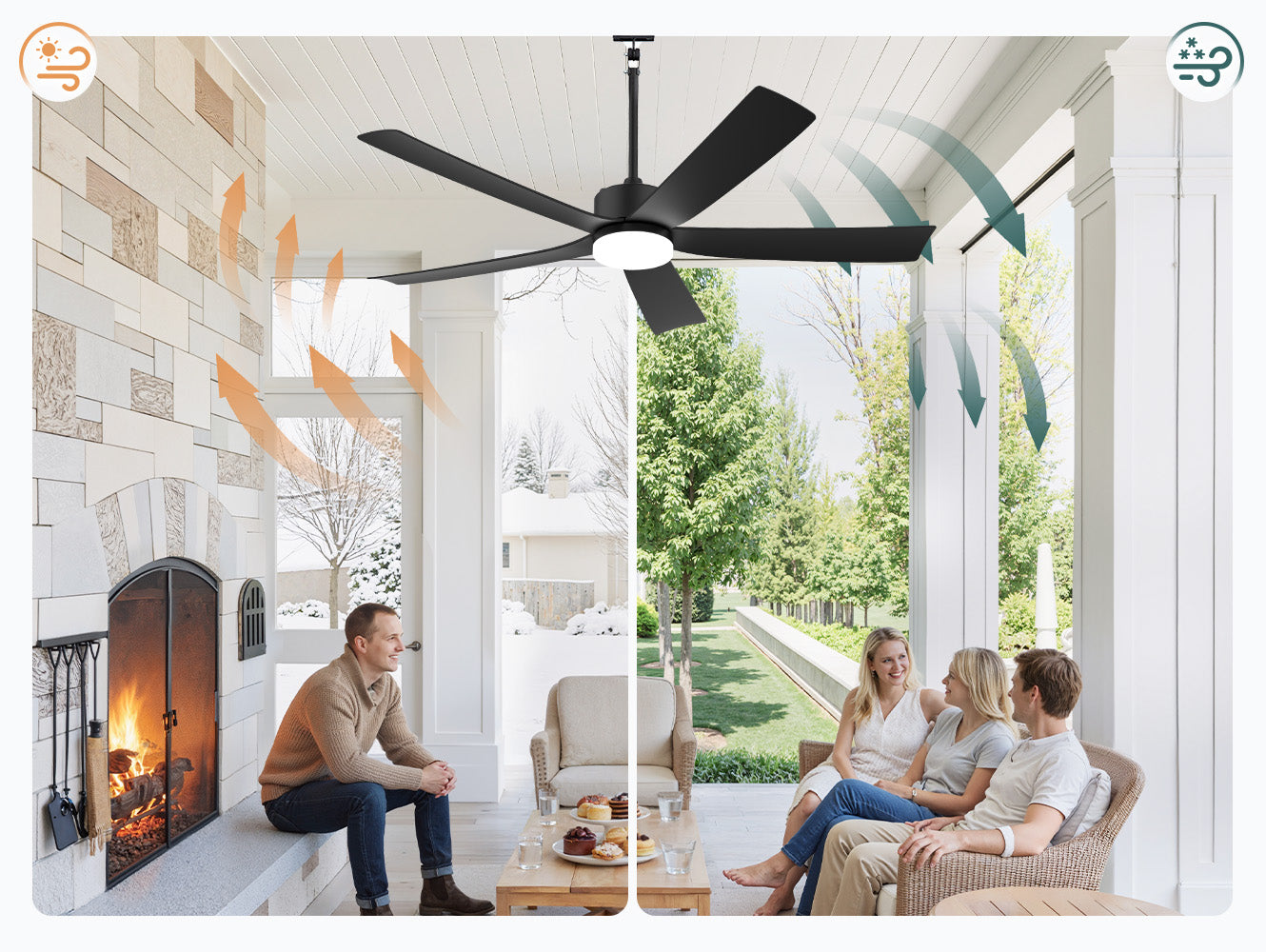 52 inch outdoor ceiling fan with reversible airflow for year round comfort