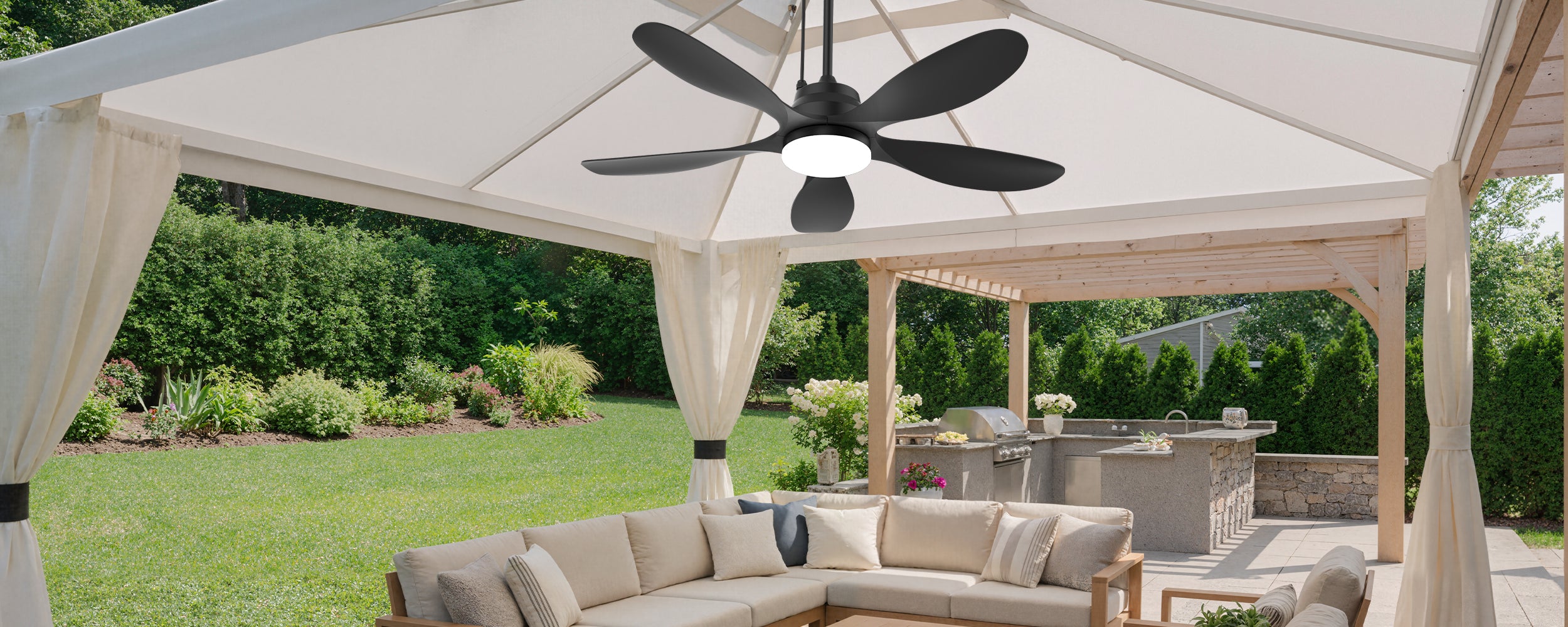 42 inch outdoor solar ceiling fan with light for backyard gazebo and outdoor kitchen