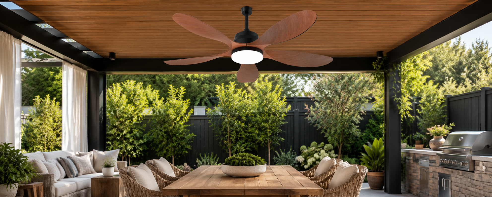 42 inch and 52 inch solar ceiling fans for gazebos, pergolas, porches, and covered patios