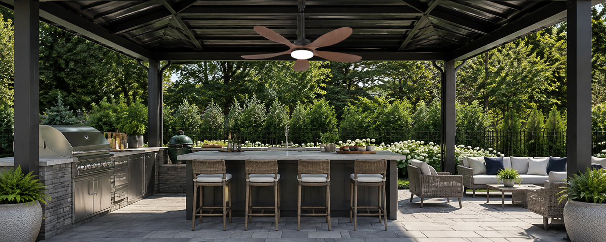 Solar panel installed on a fixed pergola frame away from moving louvers for better sun exposure