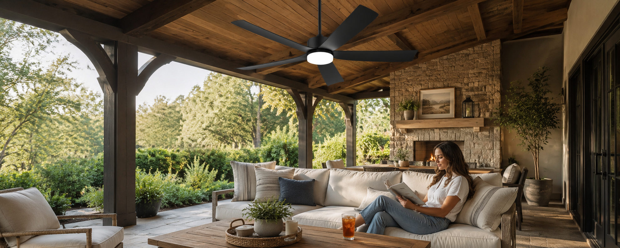 52 inch Ventallion solar ceiling fan providing wider airflow than a small portable hanging fan