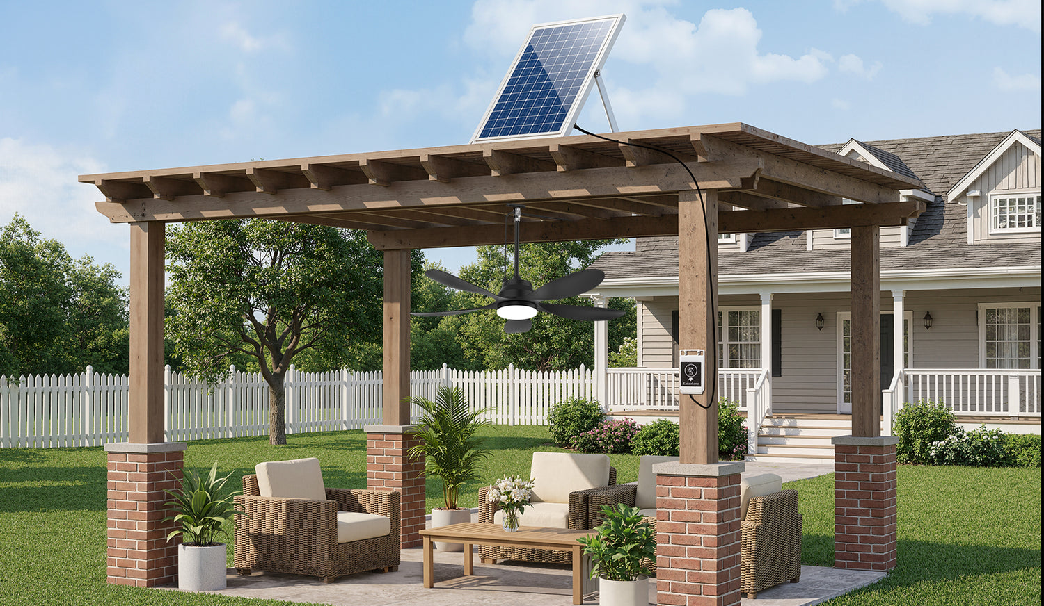 42 inch solar ceiling fan with 5 meter cable for flexible solar panel placement