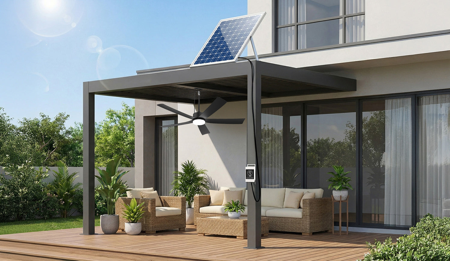 52 inch solar ceiling fan with 5 meter cable for flexible solar panel placement