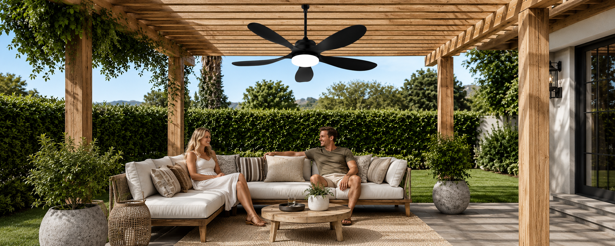 Solar ceiling fans outdoor for pergola, gazebo, porch, shed, and barn no-wiring installation